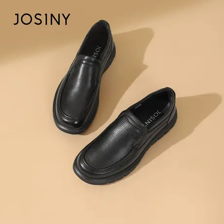 卓诗尼乐福鞋男2025年秋冬新款黑色豆豆鞋一脚蹬懒人鞋休闲皮鞋商品大图