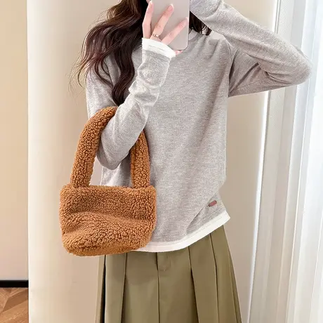 唐狮秋冬毛衣女气质简约百搭假两件圆领套头针织衫春秋女装潮tu图片
