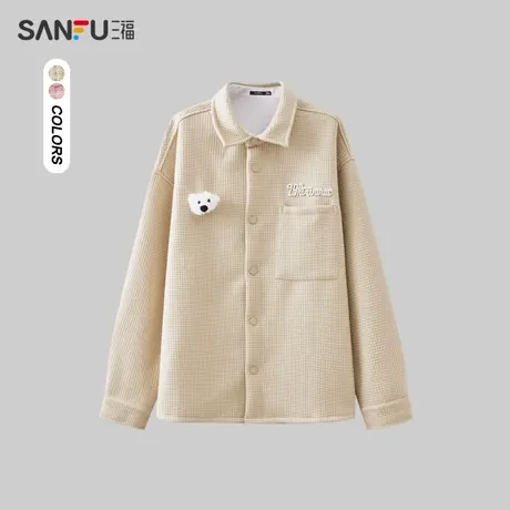 三福2023冬男士可拆娃娃挂件灯芯绒长衬衫 宽松翻领上衣477063商品大图