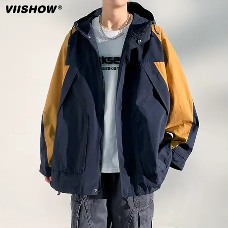 VIISHOW日系连帽夹克ins春季新款潮牌休闲拼接宽松冲锋衣男士外套商品大图