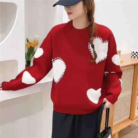 秋冬女毛衣圆领套头针织衫2023年新款加厚内搭宽松洋气打底衫外穿商品大图