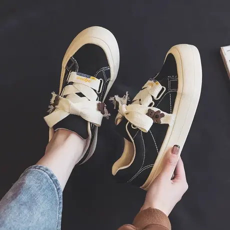 帆布鞋女鞋2023年春季新款百搭休闲小众原创夏季小白鞋厚底板鞋子商品大图