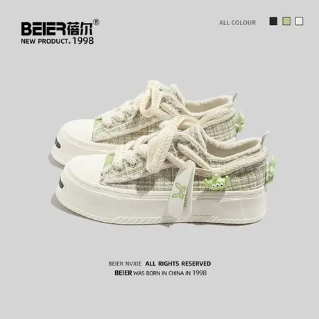 蓓尔小白鞋女2023新款夏季百搭原创小众开口笑板鞋学生饼干帆布鞋商品大图