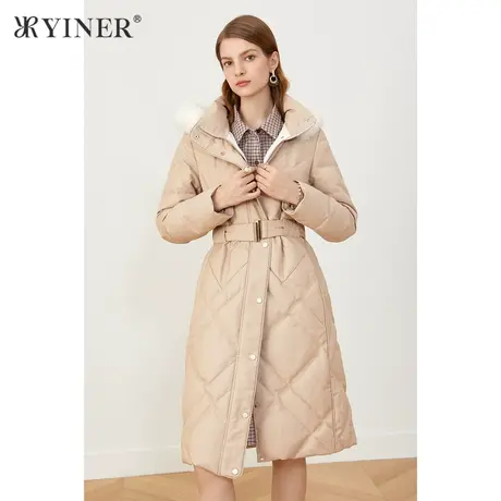*YINER音儿奥莱女装长款狐狸毛领加厚羽绒服图片