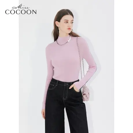 MISSCOCOON优雅浪漫气质2023冬装新款女简约短款高领毛针织衫女商品大图