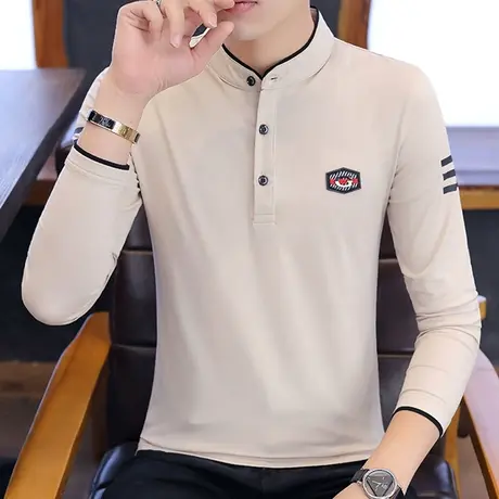 港士博长袖t恤男士潮流秋衣春季薄款立领休闲打底衫青年上衣服男商品大图