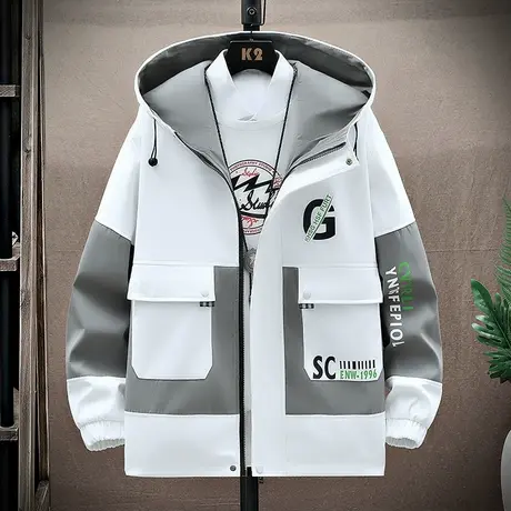 男士夹克春秋装薄款上衣拼接外套连帽卫衣青少年外穿秋衣潮流男装商品大图