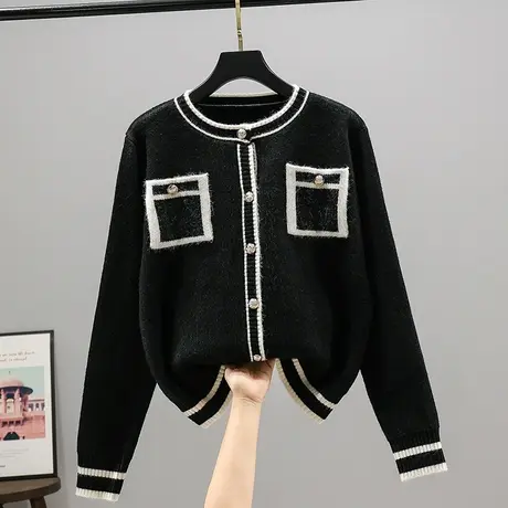 2023春秋新款韩版宽松圆领针织衫女百搭毛衣开衫外套长袖纽扣上衣商品大图