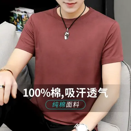 纯棉短袖t恤男装纯色圆领简约百搭宽松潮牌潮流ins全棉半截袖夏季图片