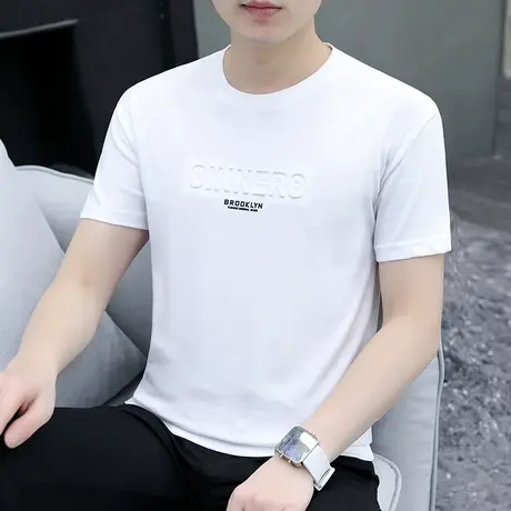 2023短袖t恤男士夏季新款潮流字母印花上衣青年打底衫圆领体恤男商品大图