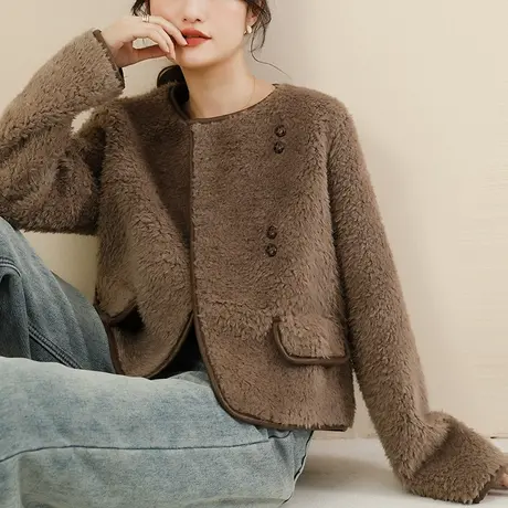 韩潮袭人洋气时髦仿羊羔毛外套女2023冬新款气质感小众宽松夹克厚图片