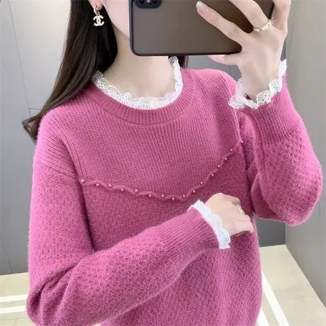 蕾丝领加厚毛衣女秋冬外穿2023年新款长袖短款洋气针织打底衫内搭图片