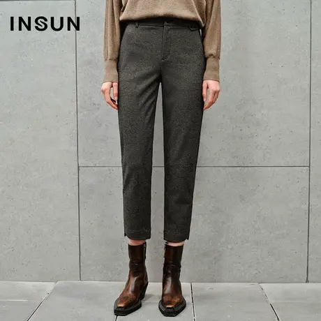 INSUN恩裳线上专选冬季小格子羊毛针织弹力小脚裤图片