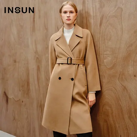 INSUN恩裳线上专选冬季美丽诺羊毛混纺毛呢大衣图片