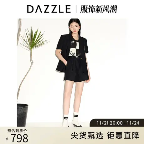 DAZZLE地素奥莱 夏季复古通勤高级感黑色短袖刺绣西装外套女图片