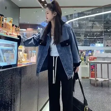 高街牛仔外套女春装2023新款设计感小众炸街宽松BF风别致夹克上衣商品大图