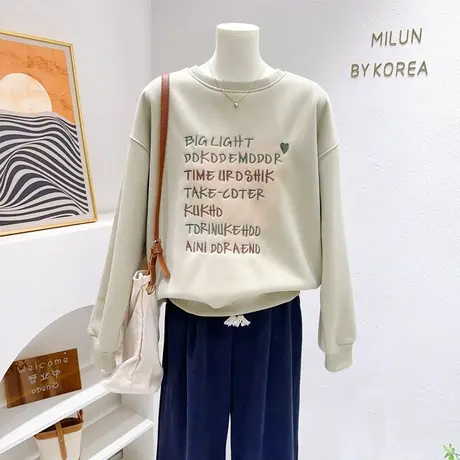 2023秋冬款小众奶绿色卫衣~韩代款ins爱心字母摇粒绒加厚上衣宽松商品大图