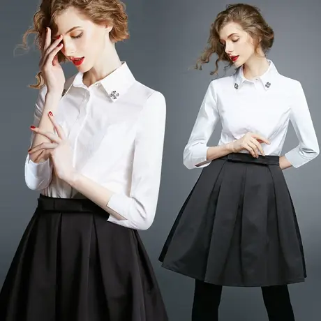 雀后加绒加厚2023春季新款衬衫职业保暖工装打底正装白色衬衣女图片