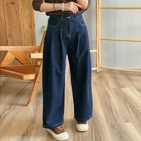 dza 高腰显瘦宽松直筒加绒牛仔裤子女秋冬外穿长裤休闲纯棉阔腿裤图片