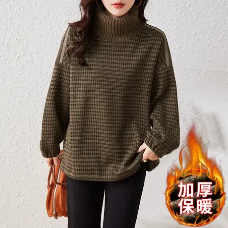加绒加厚高领卫衣女秋冬新款宽松加大码女装休闲减龄百搭显瘦上衣商品大图