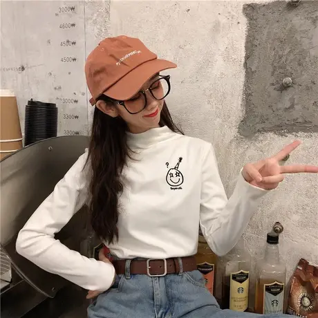 2024新款春秋冬季新款白色内搭洋气半高领打底衫长袖t恤女上衣服图片