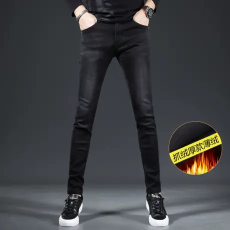 高端牛仔裤男春秋季2023新款修身小脚弹力休闲百搭男士长裤子黑色商品大图