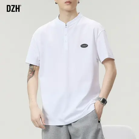 男士新款亨利领t恤男白色短袖夏季男款半袖潮牌男装夏款体恤衣服图片