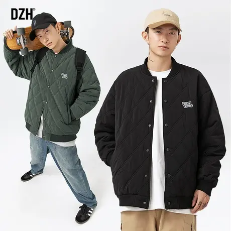 男士黑色菱形格棉服男款棉袄男冬季棒球服外套夹棉日系棉衣情侣装商品大图