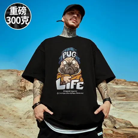 300克重磅oversize美式潮牌大码宽松短袖T恤高克重bf风胖子半袖男图片