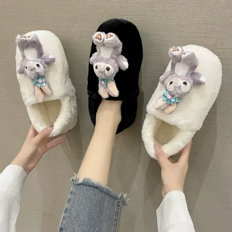 棉拖鞋女包跟冬天室内可爱卡通家居家月子鞋冬季加绒保暖棉鞋外穿商品大图