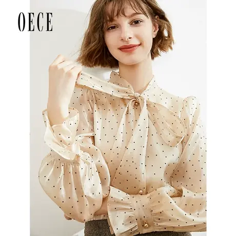 Oece高级感波点衬衫春秋女复古港味长袖设计感上衣图片
