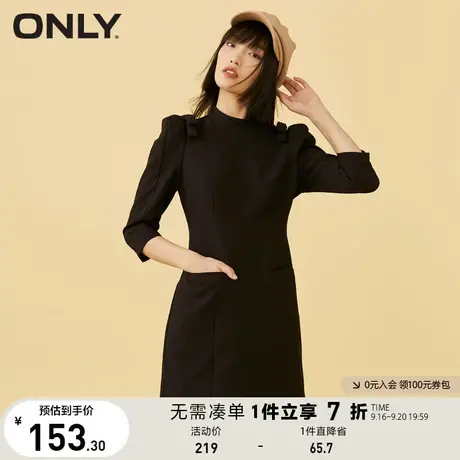 ONLY奥莱春夏黑色收腰显瘦蝴蝶结半高领连衣裙女图片