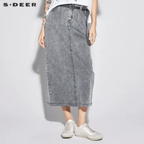sdeer圣迪奥2018新款女装夏气质灰开衩长款直筒半身裙S18281130图片