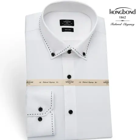 红邦创衣 2023秋冬白衬衫修身长袖衬衣时尚修身男装白色manshirt商品大图