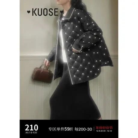 阔色黑色波点菱格纹夹棉衬衫棉服2023女新款秋冬季轻薄款外套上衣图片