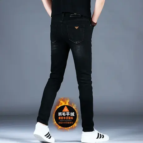 秋冬款黑色加绒牛仔裤男款高档弹力小脚修身裤子潮流男士抓毛保暖商品大图