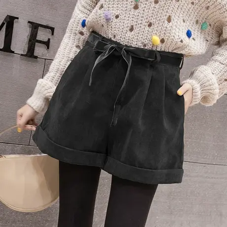 短裤女秋冬2023新款黑色高腰宽松显瘦a字休闲阔腿短裤靴裤外穿潮图片