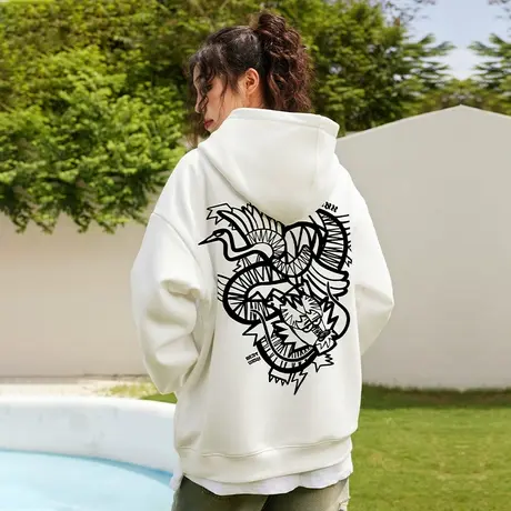 Nuthink国潮加绒加厚新年龙年保暖连帽卫衣男潮宽松情侣春季帽衫图片