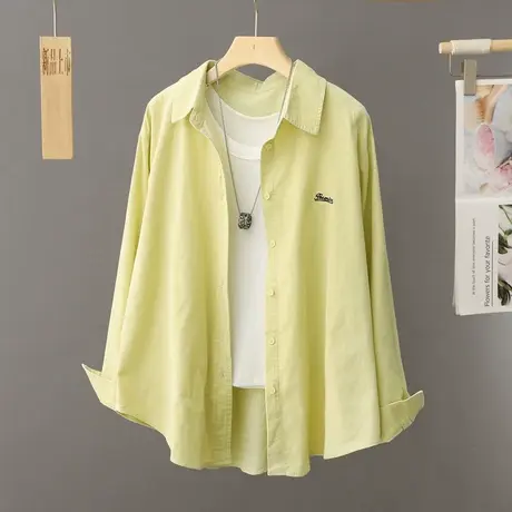 休闲宽松慵懒风衬衫女士中长款百搭上衣开衫韩版时尚洋气衬衣外套商品大图