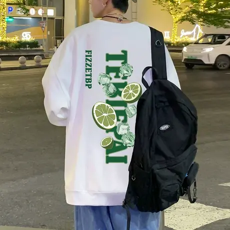 港风卫衣男秋冬季ins潮流柠檬印花潮牌套头宽松美式休闲大码外套商品大图