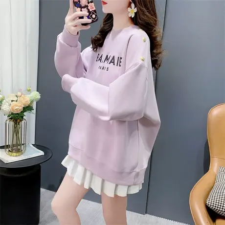 设计感刺绣字母圆领卫衣女春季2024新款宽松洋气百搭减龄打底上衣商品大图