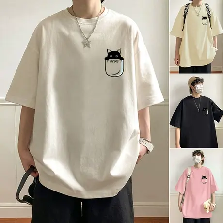 纯棉短袖T恤男夏季2025新款oversize潮牌男装半袖体恤衫宽松衣服商品大图