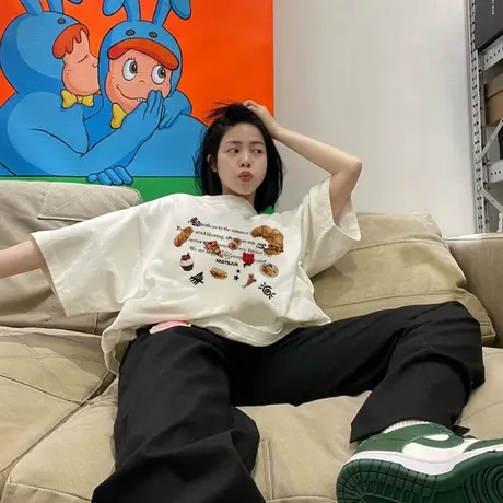 纯棉设计感小众短袖t恤女夏季2023新款潮牌宽松韩版百搭半袖上衣商品大图