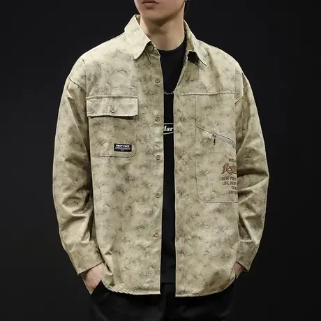 迷彩衬衫男长袖春秋款春季2024新款男装大码男士衬衣外套休闲美式商品大图