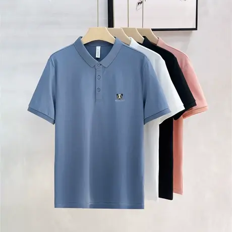 男士夏季熊猫刺绣翻领短袖T恤时尚潮流POLO衫潮男帅气百搭半截袖t商品大图