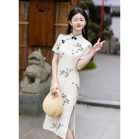 白色旗袍夏季新款2024改良新中式年轻款少女小个子日常可穿民国风商品大图