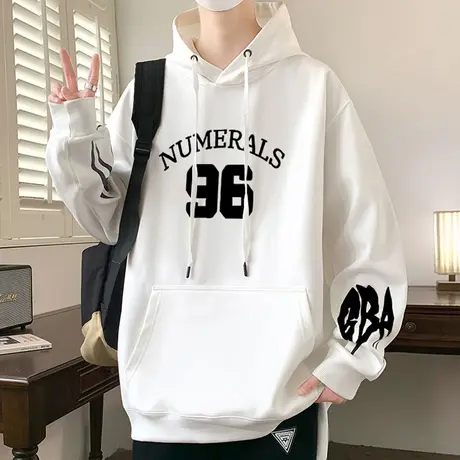 美式卫衣男春秋款字母印花连帽外套男潮牌上衣青少年慵懒风套头衫商品大图