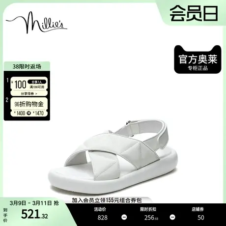 millie's/妙丽奥莱夏季商场同款牛皮时尚休闲女凉鞋100-6BL3图片