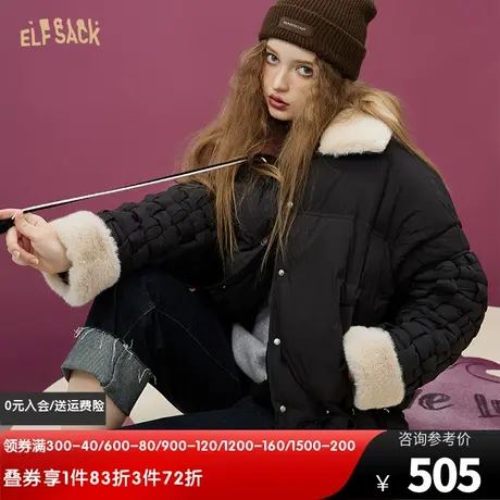 妖精的口袋毛领黑色短款羽绒服女2022冬季新款小个子加厚保暖外套图片