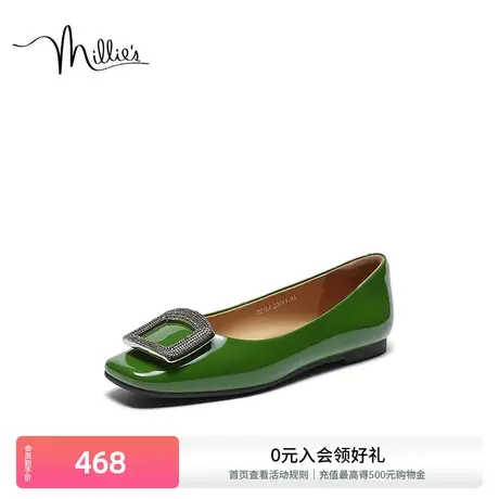 妙丽饰扣晚晚鞋春季新款时尚休闲通勤优雅复古平底女单鞋321LACQ3商品大图